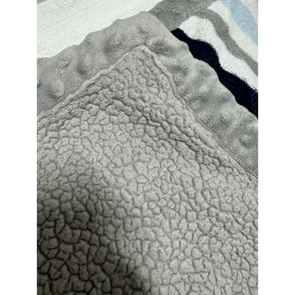 Carters Child Of Mine Grey Blue White Striped Puppy Dog Truck Baby Blanket plush